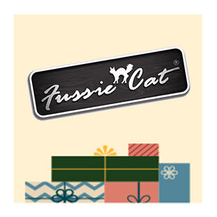 illustration of presents with Fussie Cat brand logo