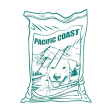 bag of kibble with dog and Pacific Coast on front