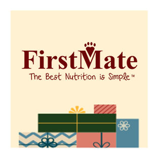 illustration of presents with FirstMate brand logo with tagline "The Best Nutrition is Simple"