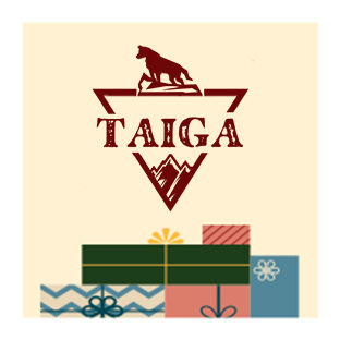 illustration of presents with Taiga brand logo