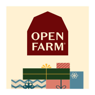 illustration of presents with Open Farm brand logo