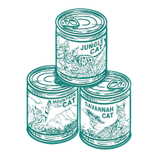 illustration of variety pack cans (Jungle Cat, Mountain Cat, Savannah Cat)