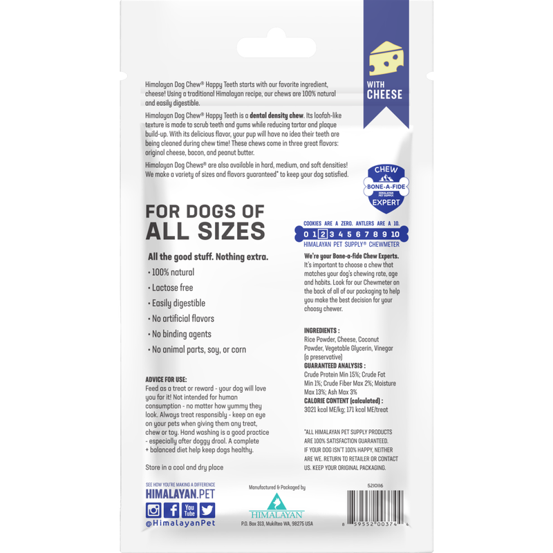 Himalayan Pet Supply Happy Teeth Dog Treat, Cheese, 4-oz image number null