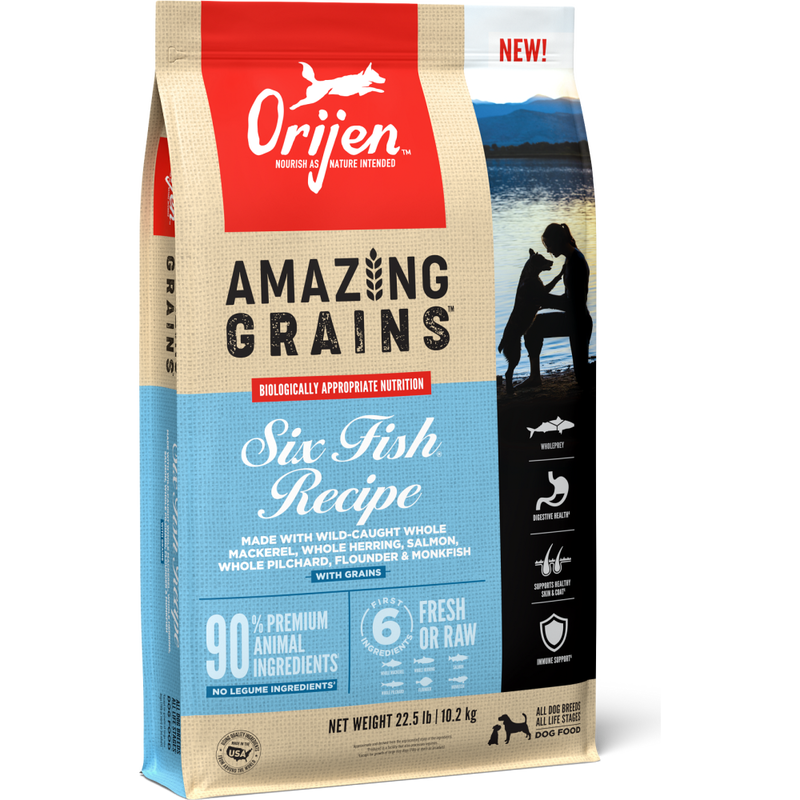 Orijen Amazing Grains Dry Dog Food, Six Fish image number null