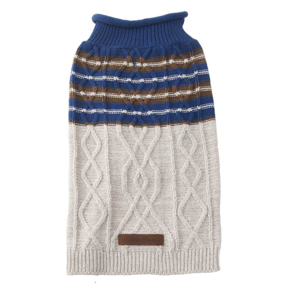 PetRageous Designs Eddie Bauer Dog Sweater Ashford Striped Sweater Oatmeal Blue