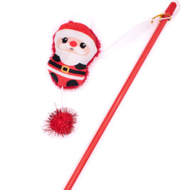 Great & Small Holiday Santa and Friends Dangler Wand Cat Toy, Santa