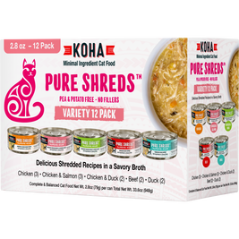 Koha Pure Shreds Canned Cat Food, Variety Pack, 2.8-oz, 12-pack