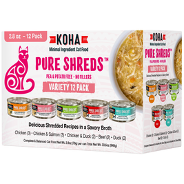 Koha Pure Shreds Canned Cat Food, Variety Pack, 2.8-oz, 12-pack