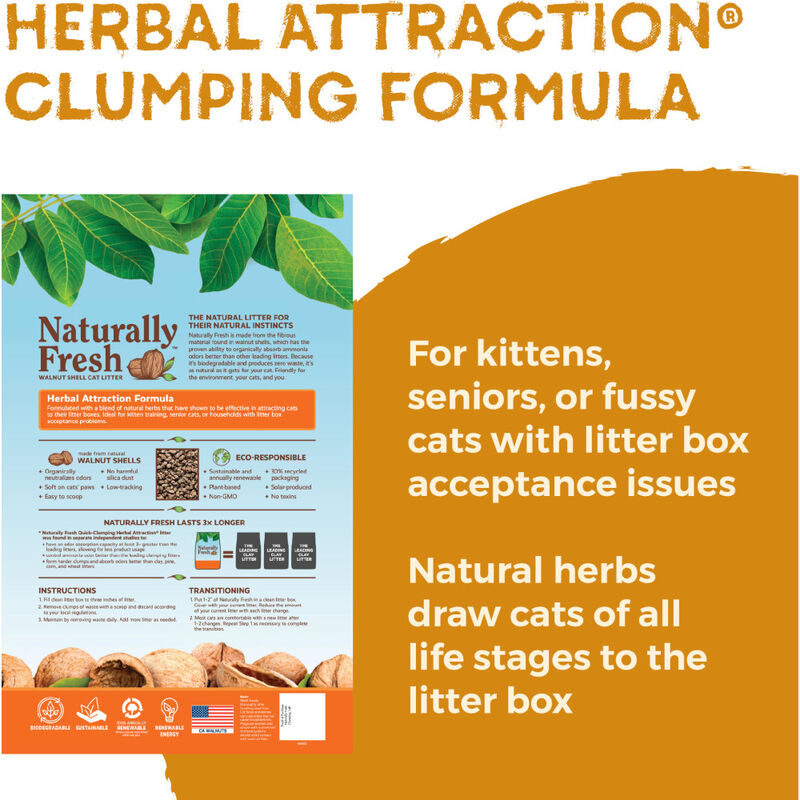 Naturally Fresh Walnut Shell Cat Litter, Quick-Clumping Herbal Attraction, 14-lb image number null
