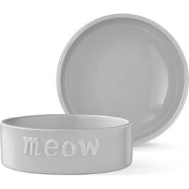 Fringe Pet Studios Sculpt Cat Bowl, "Meow", Grey, Small
