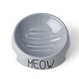PetRageous Designs Meow Inverted Cat Bowl, Gray, 5-in