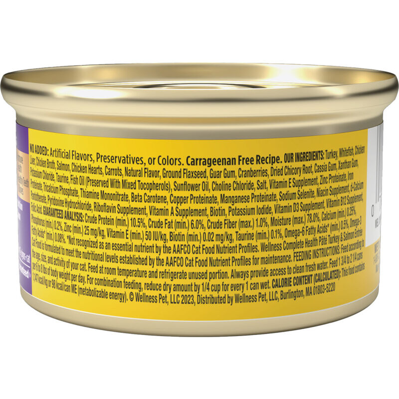 Wellness Complete Health Pate Canned Cat Food, Turkey & Salmon image number null