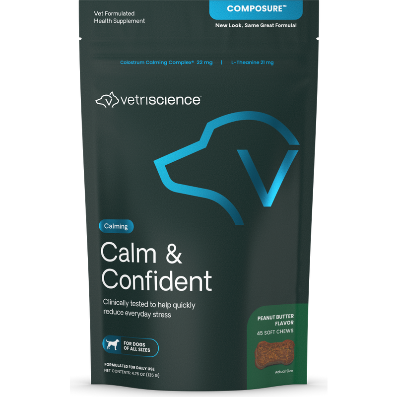 VetriScience Calm & Confident Soft Chews Dog Supplement, Peanut Butter, 45-count image number null