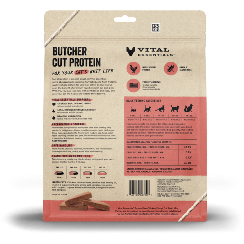 Vital Essentials Raw Frozen Cat Food, Chicken, Mini Patties, 28-oz image number null