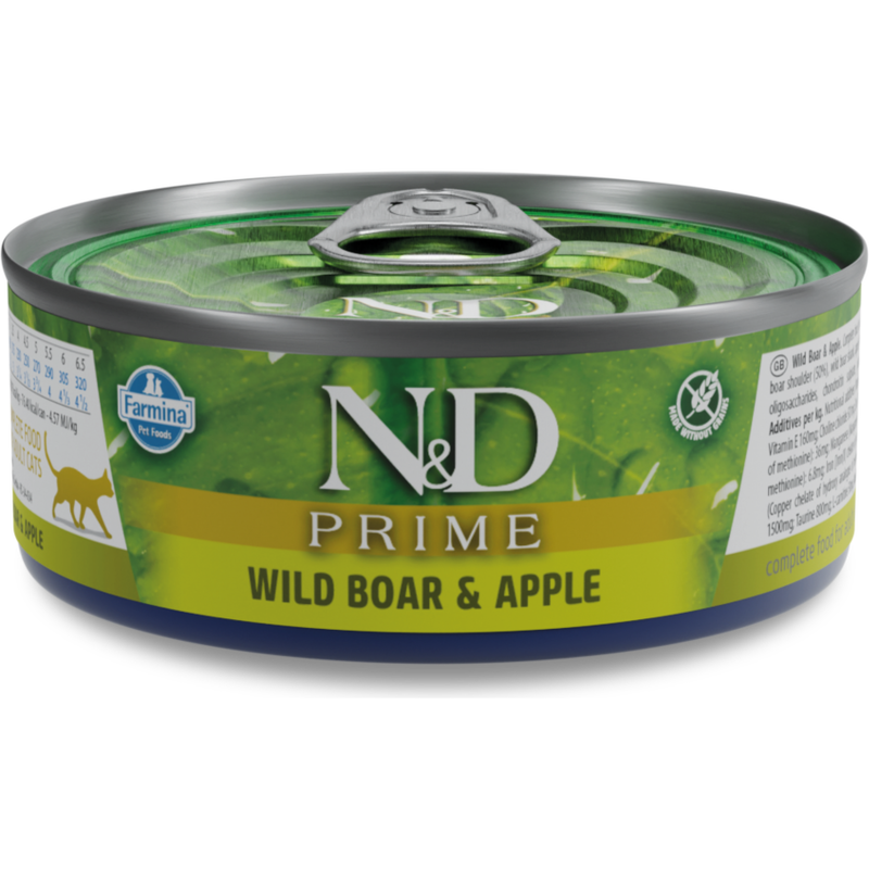 Farmina N&D Prime Canned Cat Food, Boar & Apple, 2.5-oz image number null