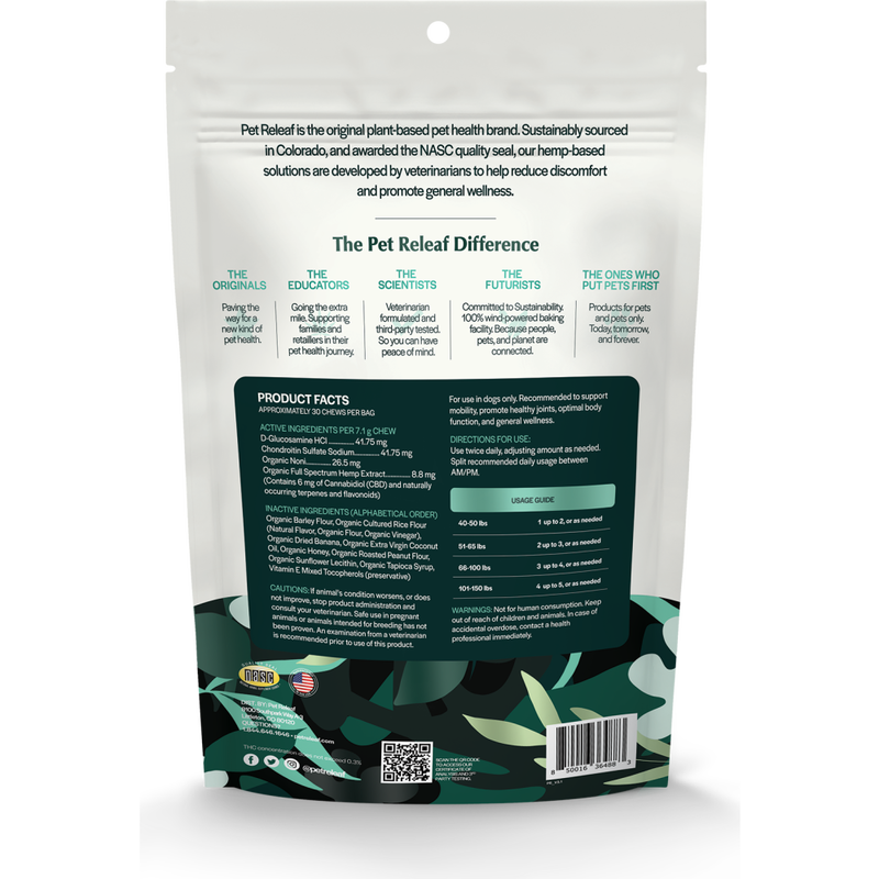 Pet Releaf Hemp Edibites Hip & Joint Releaf Medium to Large Breed Dog Supplement, Peanut Butter & Banana, 7.5-oz image number null