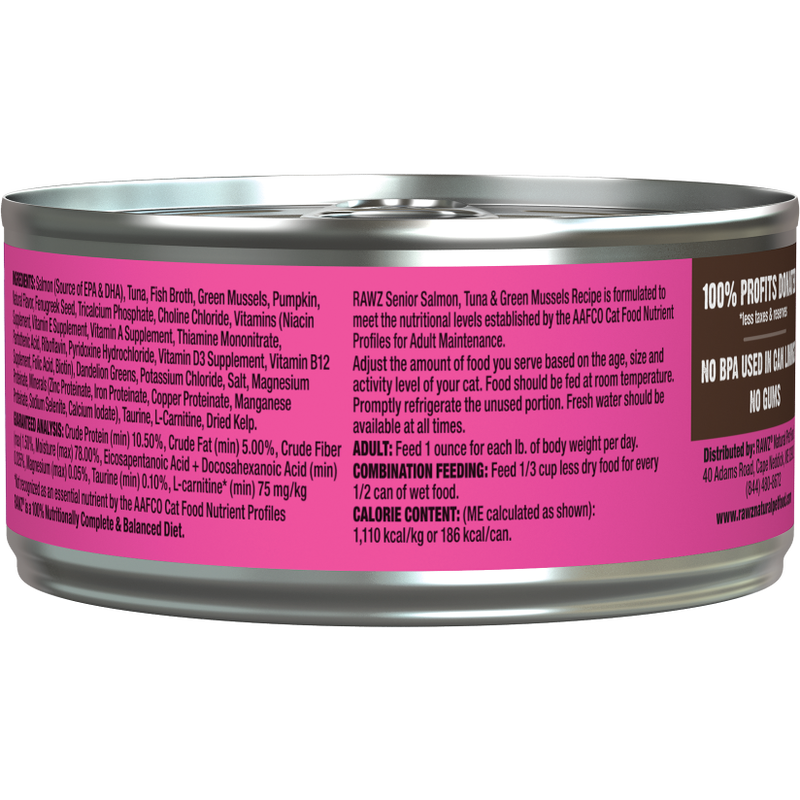 Rawz Senior Pate Canned Cat Food, Salmon Tuna & NZ Green Mussels, 5.5-oz image number null