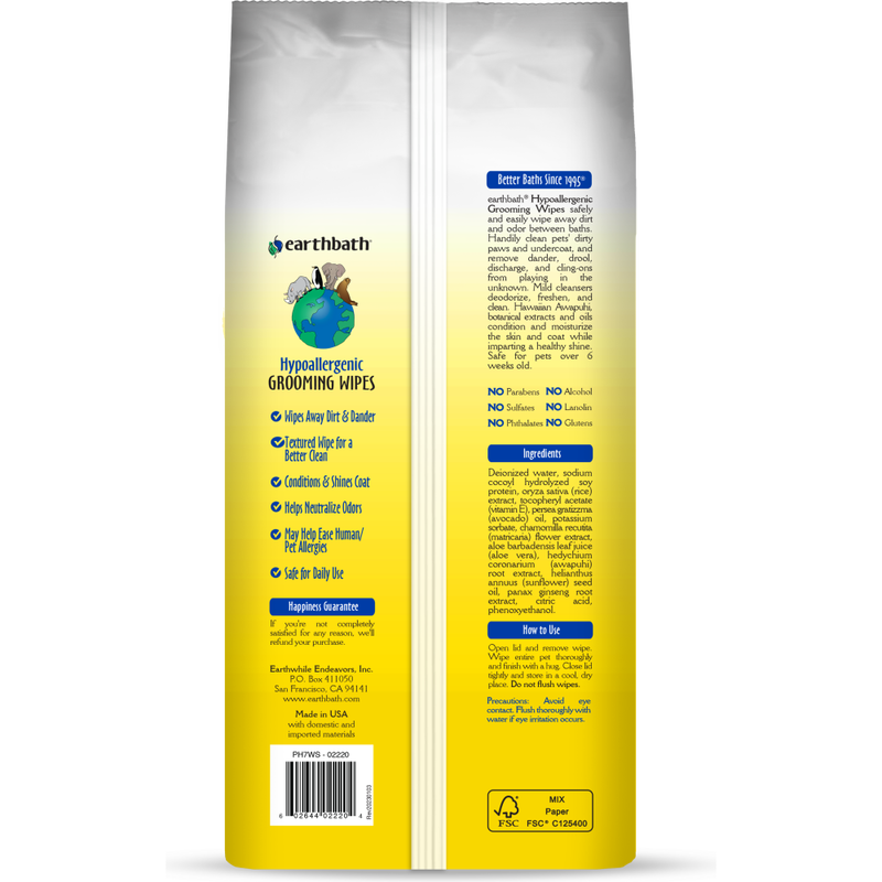 Earthbath Grooming Wipes for Dogs & Cats, Hypo-Allergenic Fragrance-Free, 100-count image number null