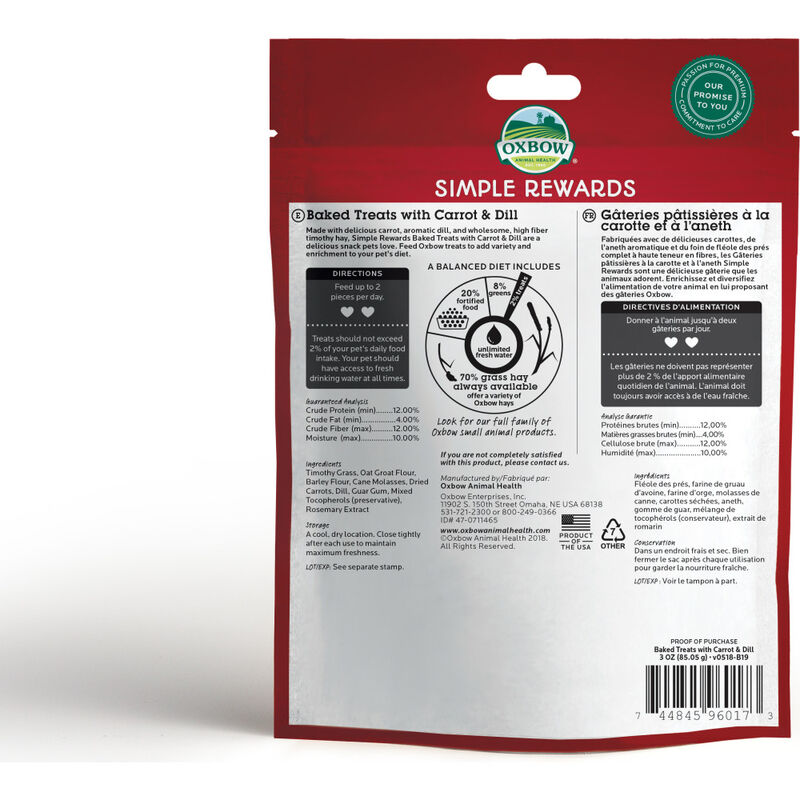 Oxbow Simple Rewards Oven Baked with Carrot & Dill Small Animal Treats, 3-oz image number null