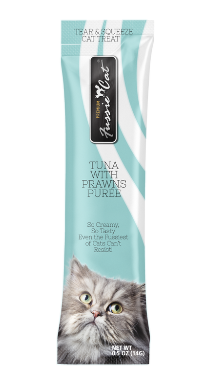 Fussie Cat Premium Puree Cat Treat, Tuna & Prawns, 4-count