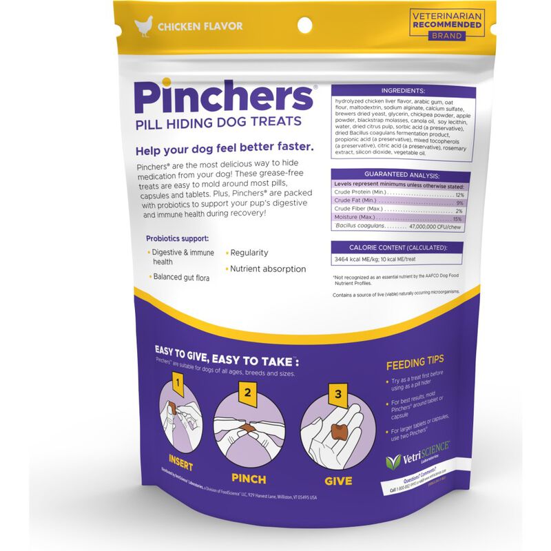 VetriScience Pinchers Pill-Hiding Dog Treats, Chicken, 45-count image number null