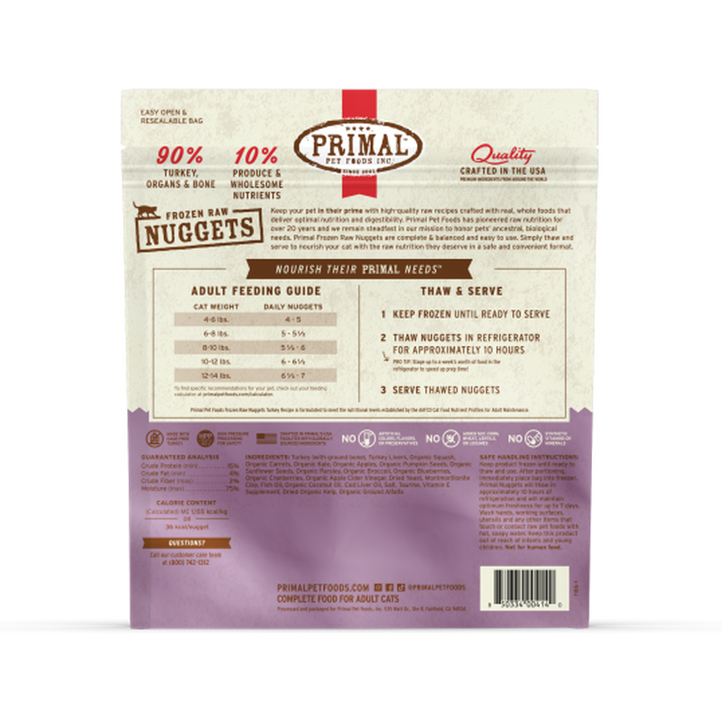 Primal Raw Frozen Cat Food, Nuggets, Turkey, 3-lb image number null