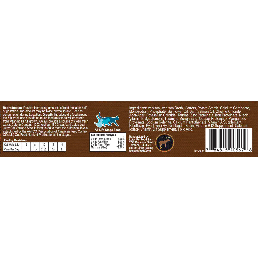 Mud Bay Buy Lotus Just Juicy Canned Cat Food Venison Stew 5.3 oz for USD 5.29 MudBay