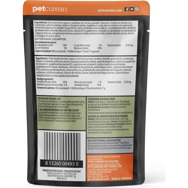 Go! Solutions Booster Wet Cat Food Topper, Immune Health, Tuna Pate, 2.5-oz image number null