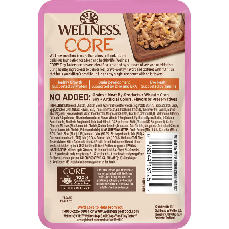 Wellness Core Tiny Tasters Wet Cat Food, Minced, Kitten, Chicken image number null