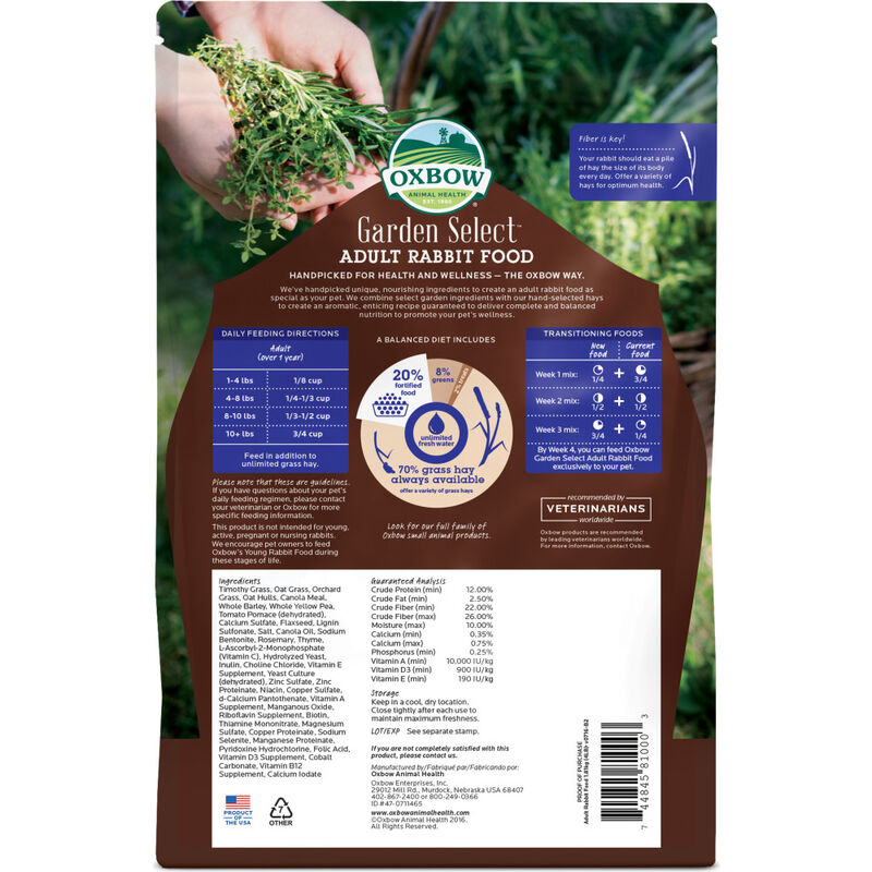 Oxbow Garden Select Adult Rabbit Food, 4-lb image number null
