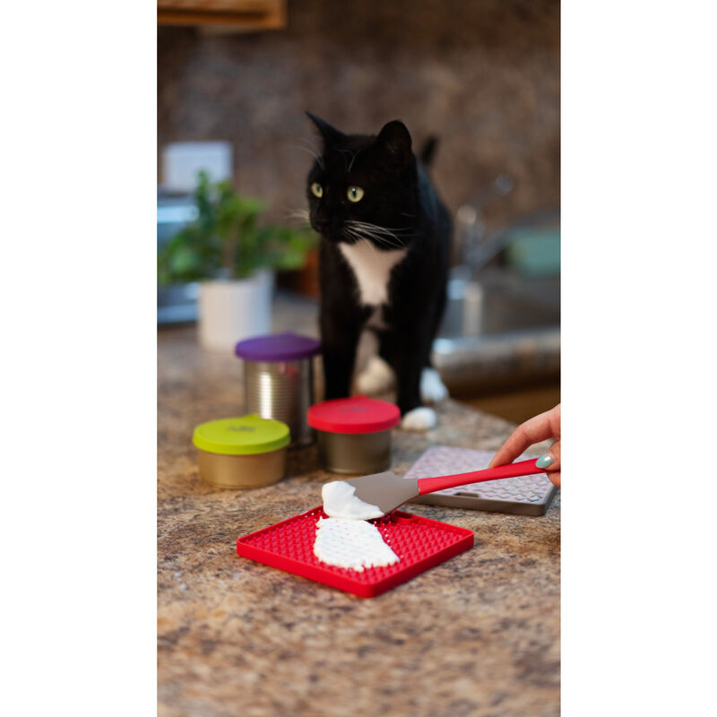 Messy Cats Silicone Reversible Interactive Feeding & Licking Cat Food Mat, Grey, 5.5-in x 5.5-in image number null