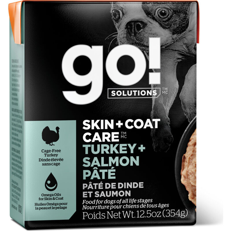 Go! Solutions Skin + Coat Care Wet Dog Food, Turkey Salmon & Grains Pate image number null
