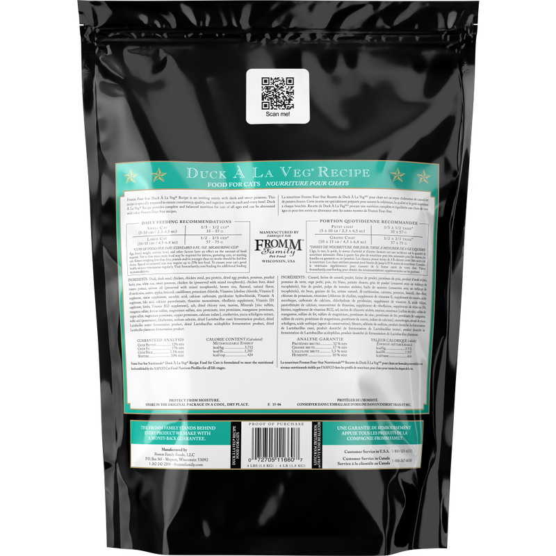 Fromm Four-Star Dry Cat Food, Duck La Veg, 4-lb image number null