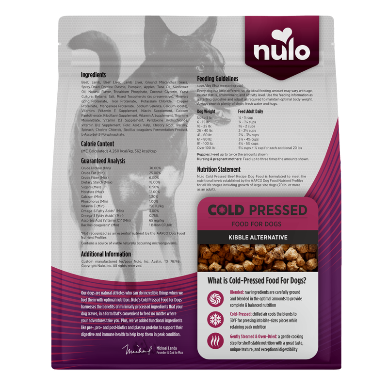 Nulo Cold Pressed Dry Dog Food, Beef image number null