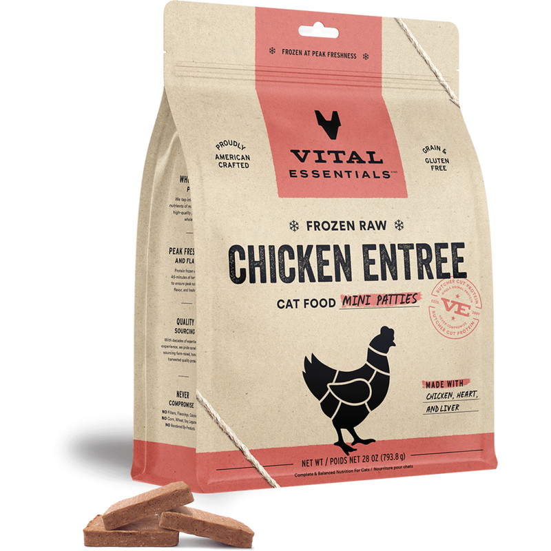 Vital Essentials Raw Frozen Cat Food, Chicken, Mini Patties, 28-oz image number null