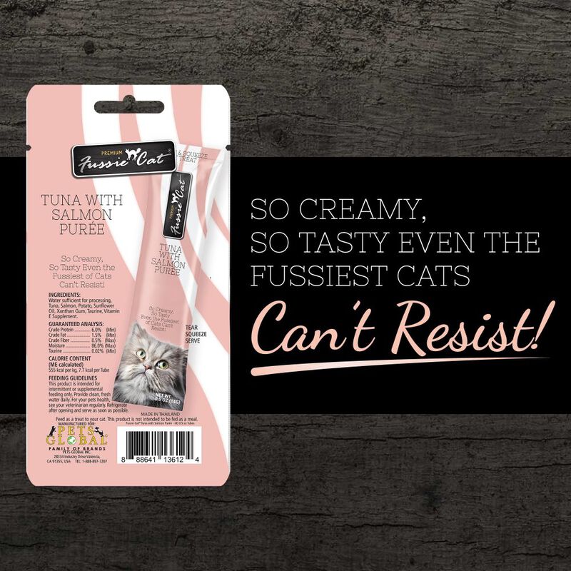 Fussie Cat Premium Puree Cat Treat, Tuna & Salmon, 4-count image number null