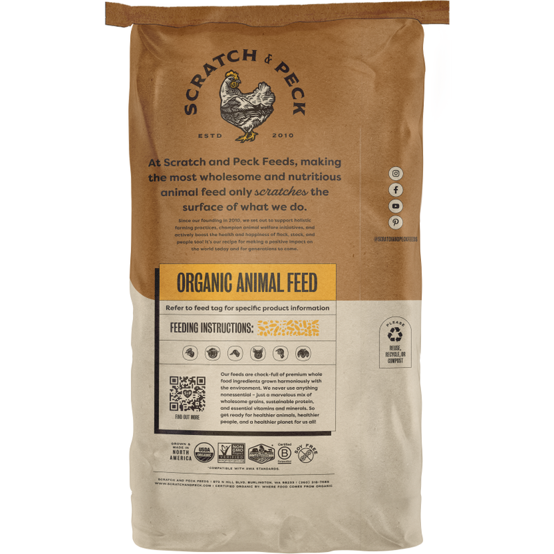 Scratch and Peck Feeds Organic Chicken & Duck Feed, Layer Mash 16% + Corn, 40-lb