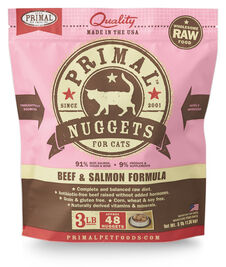 Primal Raw Frozen Cat Food, Nuggets, Beef & Salmon