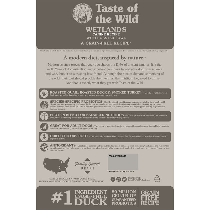Taste of the Wild Grain-Free Dry Dog Food, Wetlands, 28-lb image number null