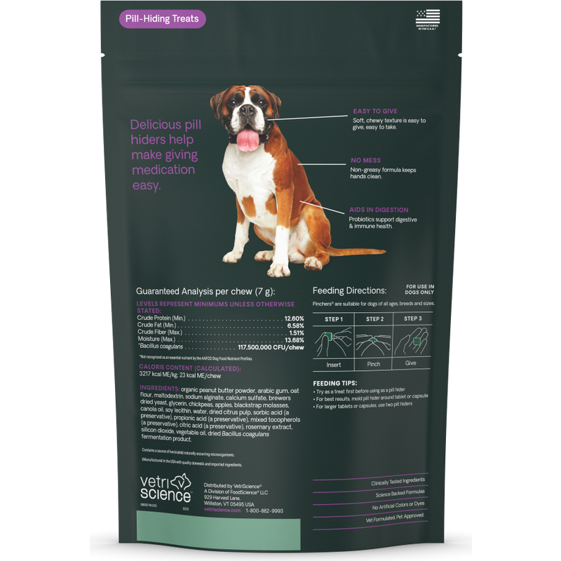 VetriScience Extra Large Pinchers Pill Hiders Soft Chews Dog Treats, Peanut Butter, 25-count image number null