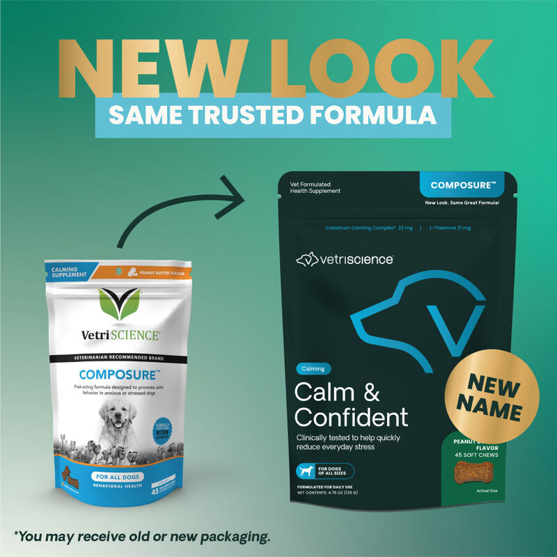 VetriScience Calm & Confident Soft Chews Dog Supplement, Peanut Butter, 45-count image number null
