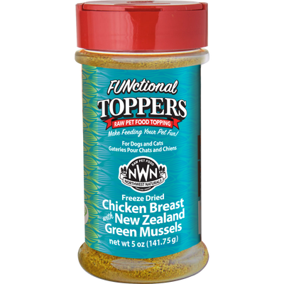 Northwest Naturals FUNctional Freeze-Dried Raw Pet Food Topper, Chicken Breast & New Zealand Green Mussels, 5-oz
