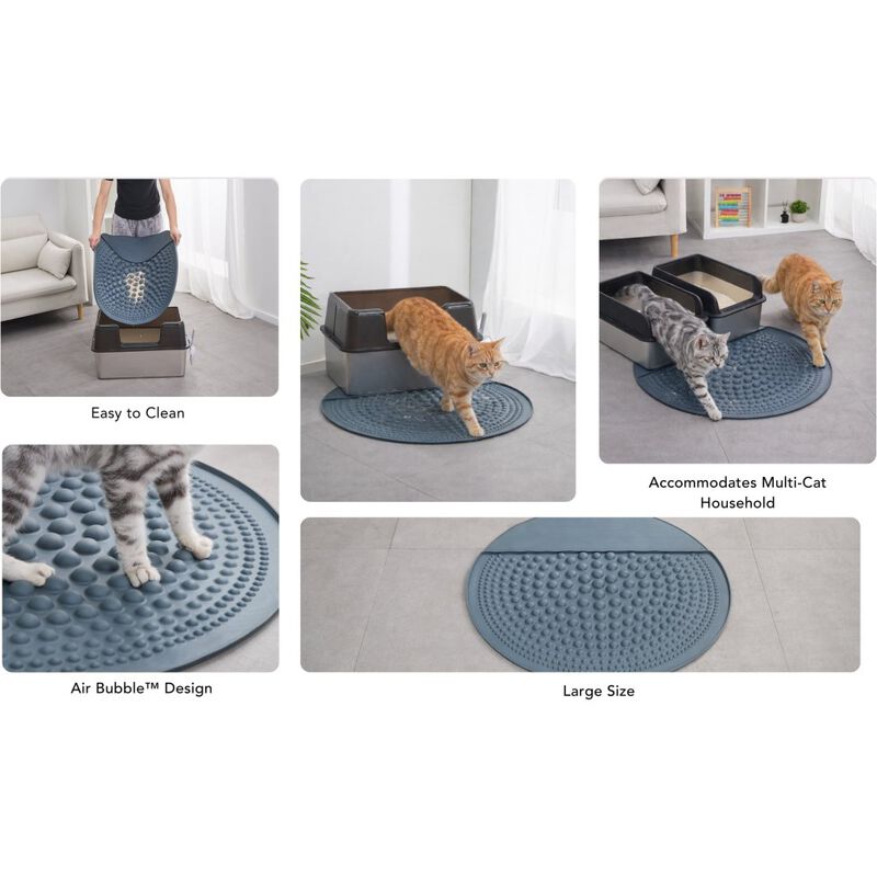 PetPals Cat Litter Box Mat, Air Bubble Paw Scrub, Grey image number null