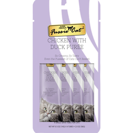 Fussie Cat Super Premium Puree Cat Treat, Chicken & Duck, 4-count