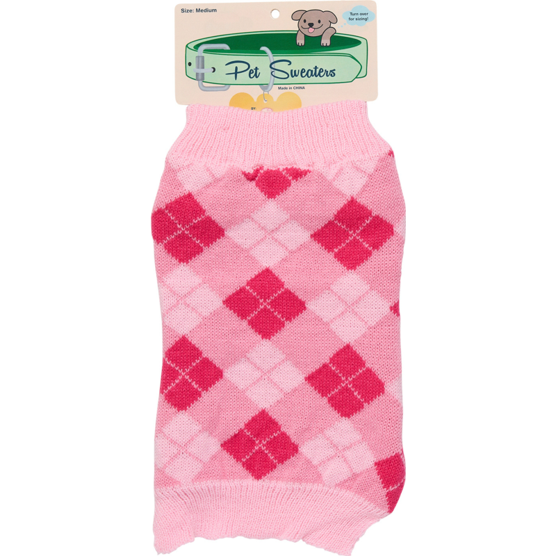 Buy Big Stretch Pet Supply Dog Sweater, Pink Argyle, Medium for USD 13.99 |  MudBay