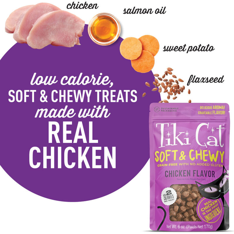 Tiki Cat Soft & Chewy Cat Treats, Chicken, 6-oz image number null