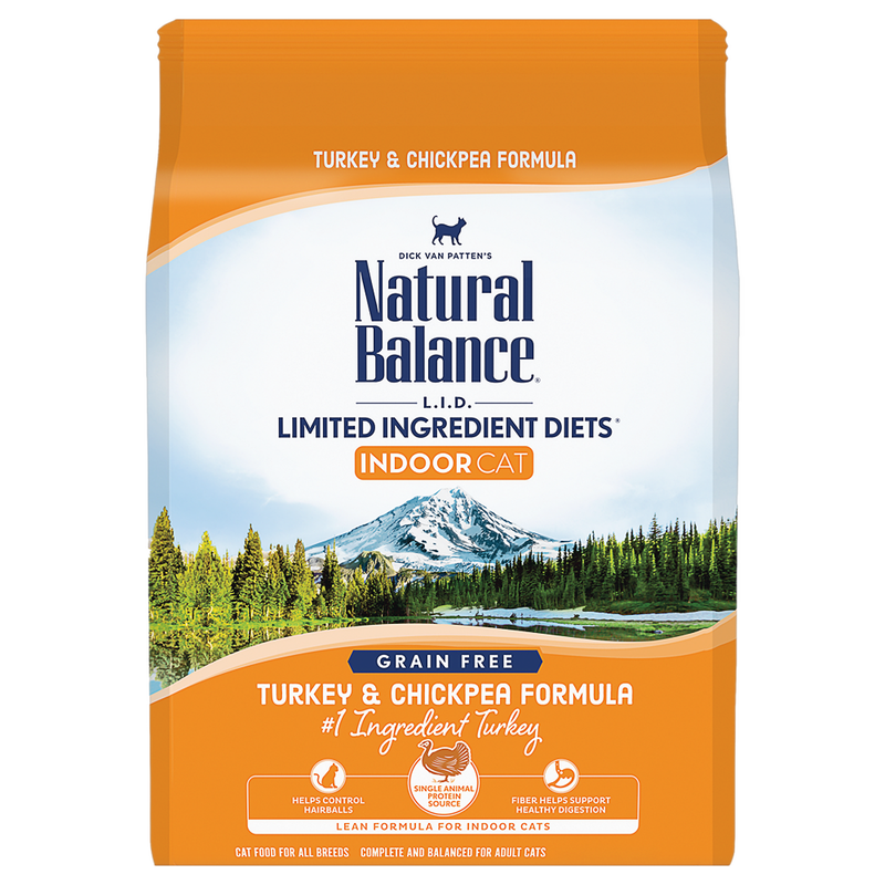 Natural Balance Limited Ingredient Diets Grian Free Dry Cat Food Indoor Turkey Chickpea 5 lb