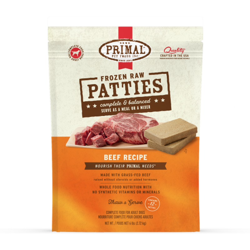 Primal Raw Frozen Dog Food, Patties, Beef, 6-lb image number null