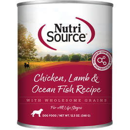 NutriSource Grain Inclusive Canned Dog Food, Chicken Lamb & Ocean Fish
