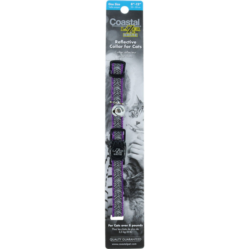 Coastal Lazer Brite Reflective Adjustable Breakaway Cat Collar, Purple Animal Print image number null
